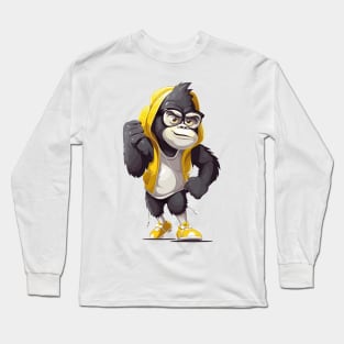 Cartoon monkey in a sweatshirt, ready for action ! Long Sleeve T-Shirt